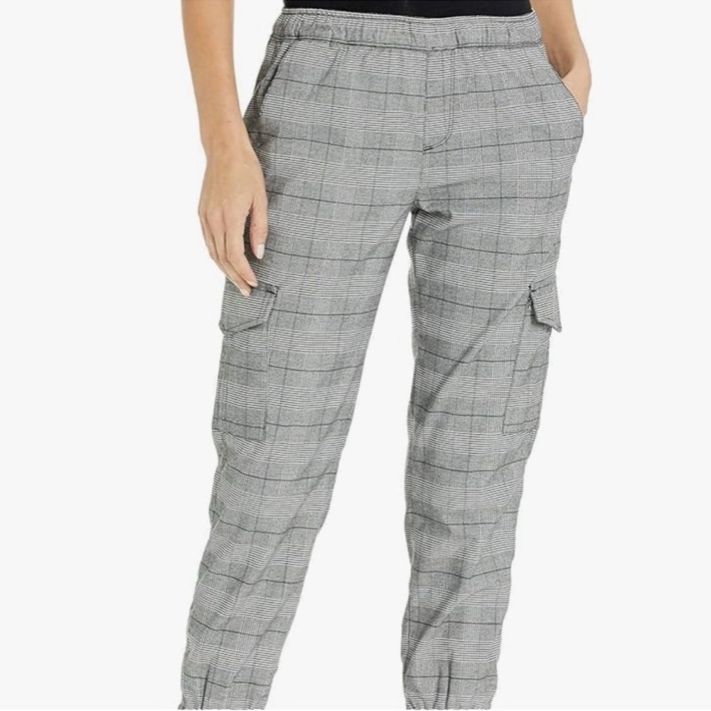 Sanctuary Gray Plaid Cargo Joggers Pants NWT Large - Picture 3 of 10
